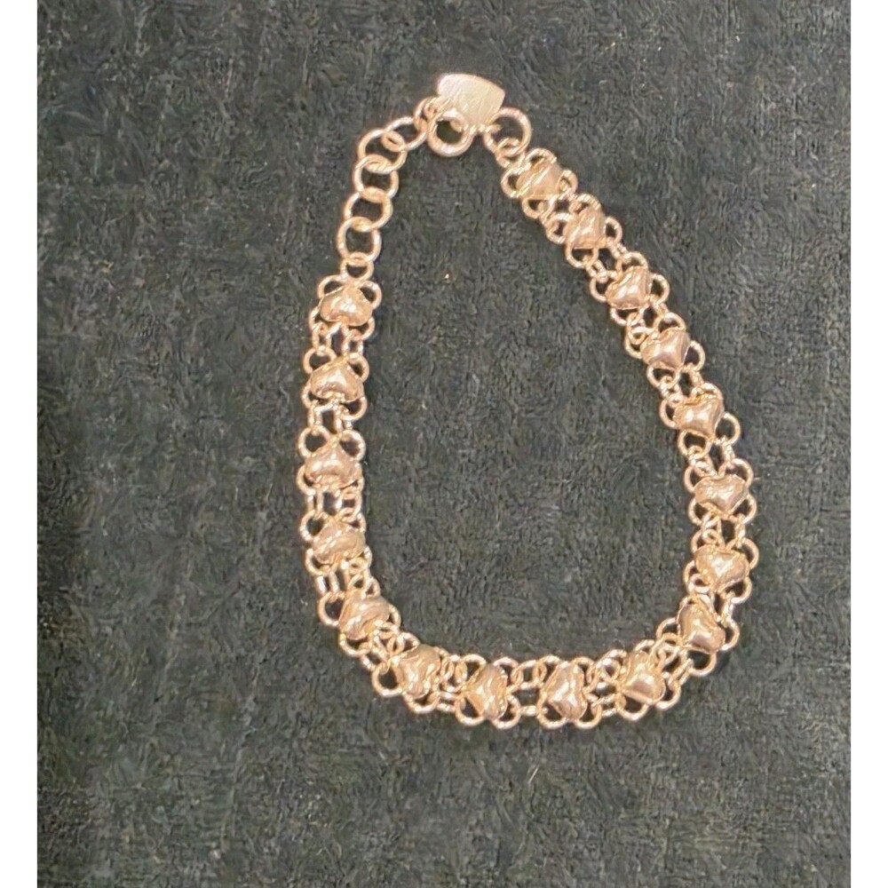 Vintage 925 Sterling Silver Puffy Heart Link Bracelet